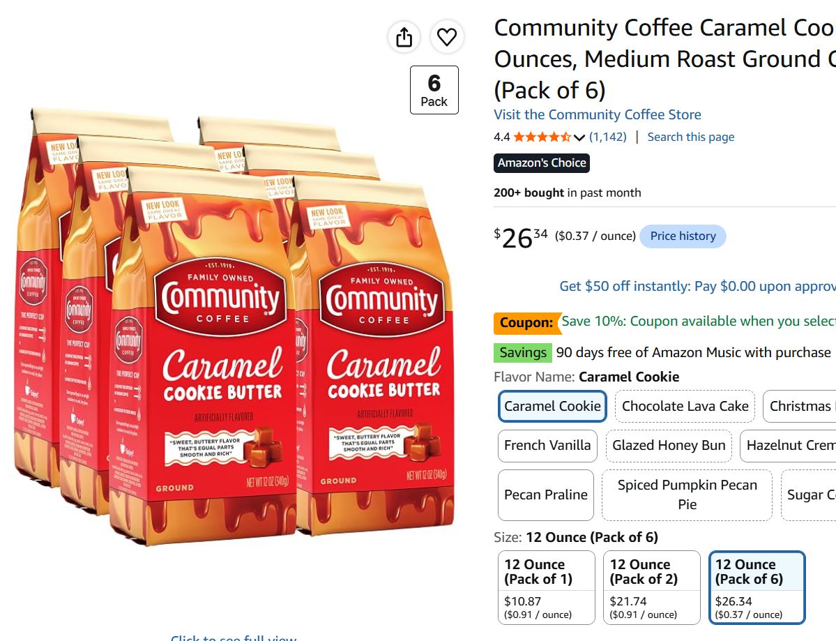 Glitch Price: 6 Bags of 120oz Community Coffee Caramel Cookie Butter Flavored Medium Roast Ground Coffee only $22.39 or $19.75