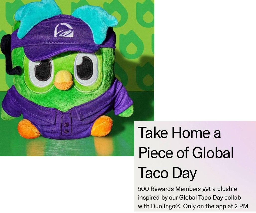 Taco Bell Duolingo Plush Giveaway – 500 Winners. Must enter before 6pm