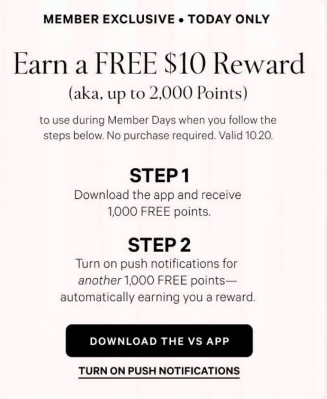 Free $10 Victoria’s Secret Rewards