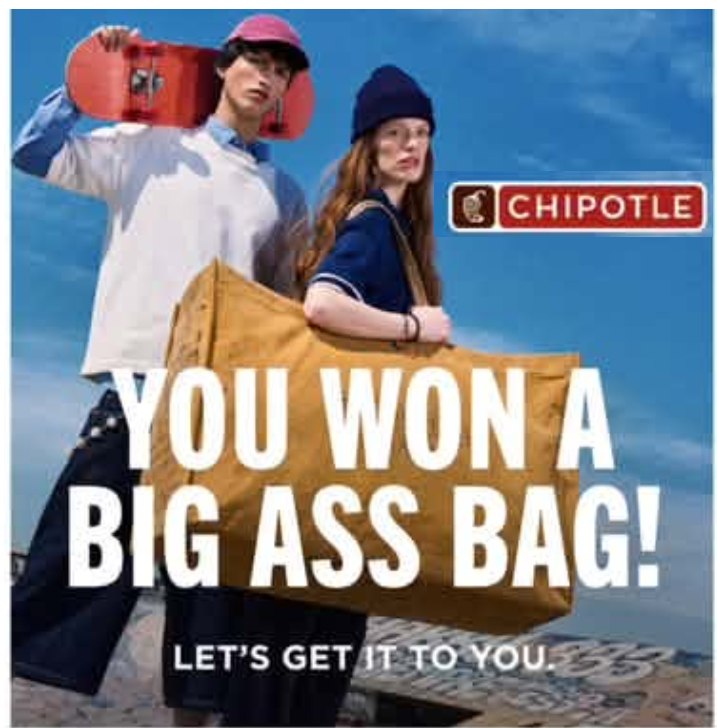 Chipotle Big Ass Bag Giveaway – 8,000 Winners win a Chipotle Big Ass Bag. Daily Entry, Ends 11/10/26