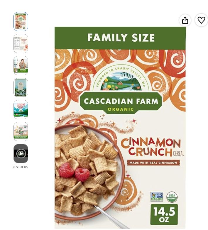 Glitch Price: 5 Boxes of 14.5oz Cascadian Farm Organic Cinnamon Crunch Cereal only $8.78