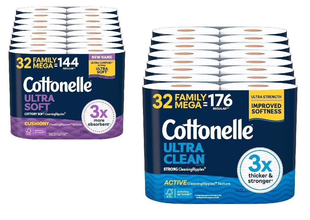 32 Family Mega Rolls = 144 Regular Rolls Cottonelle Ultra Toilet Paper only $22.61 (Reg $34.99) or $19.13